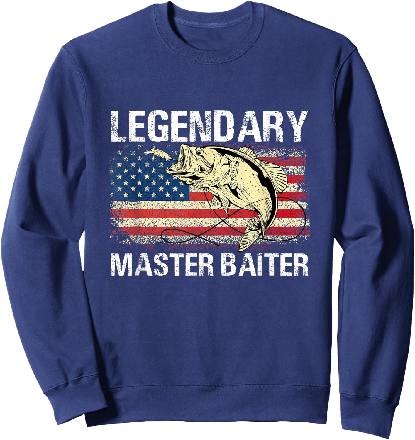 Legendary Master Baiter Funny Fishing Gift American Flag Sweatshirt - Sweatshirt | Navy