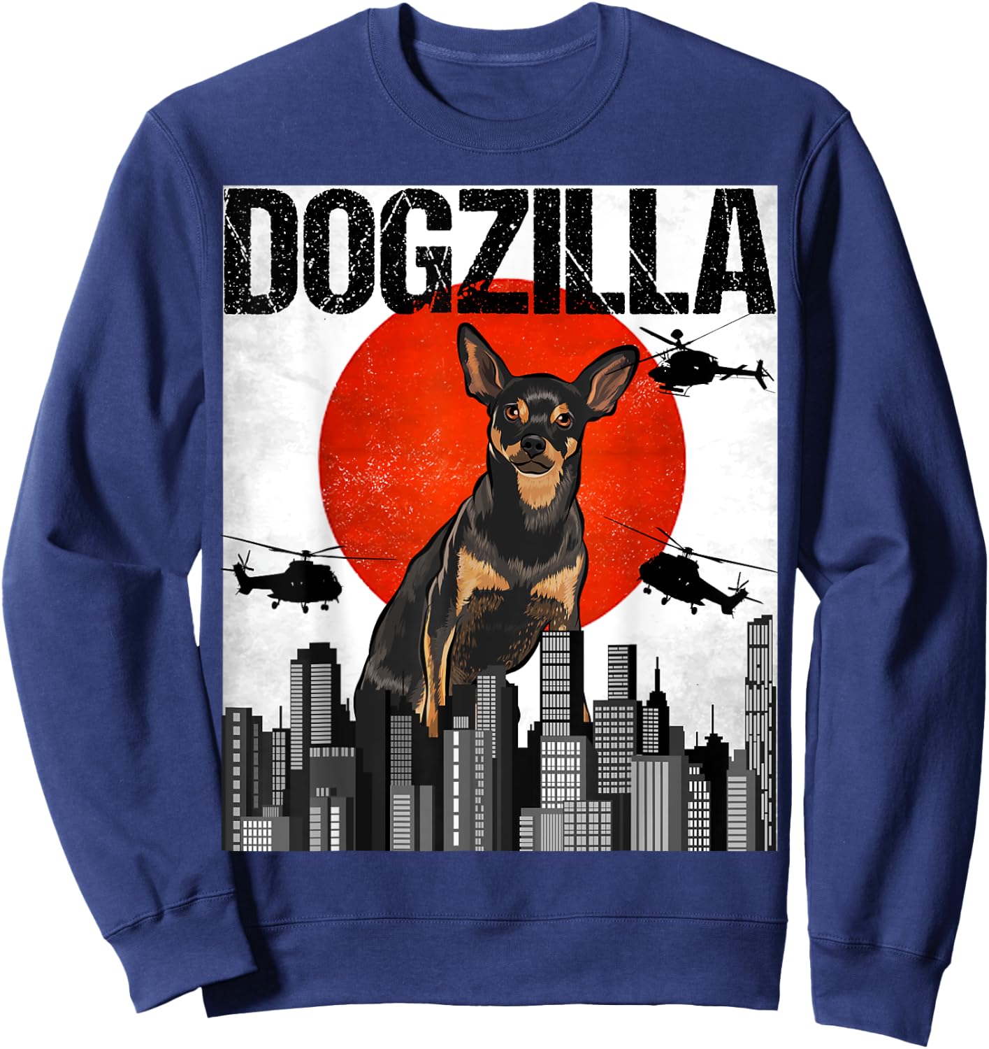 Funny Vintage Japanese Dogzilla Miniature Pinscher Sweatshirt - Sweatshirt | Navy