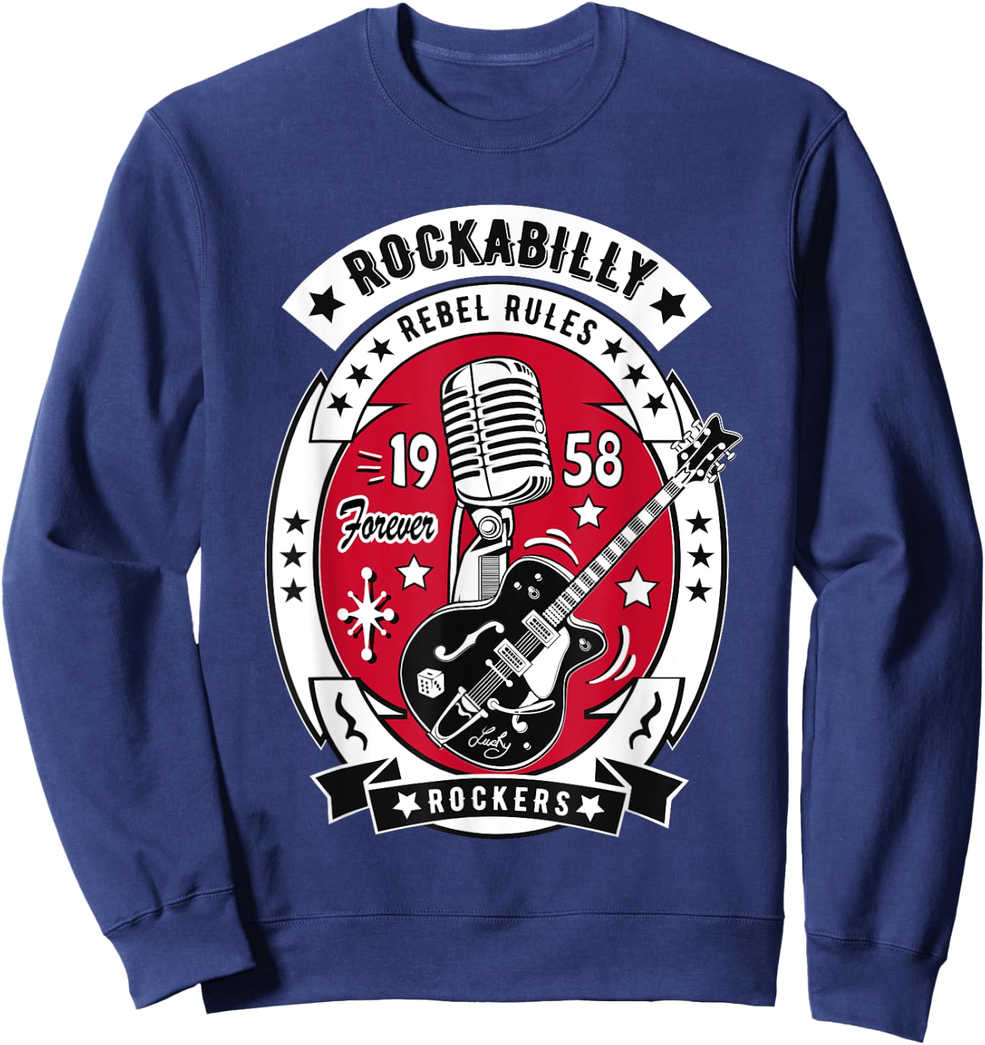 1950s Sock Hop Dance Rock N Roll Shirt 50s Rockabilly Guitar Sweatshirt - Sweatshirt | Navy