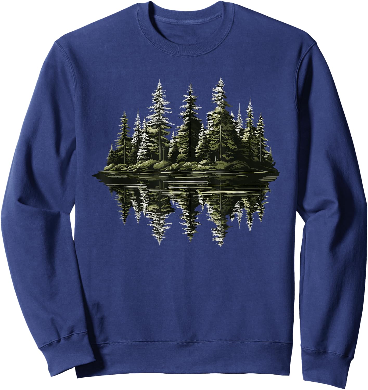 Mountain Landscape Reflection Forest Trees Outdoor Wildlife Sweatshirt - Sweatshirt | Navy