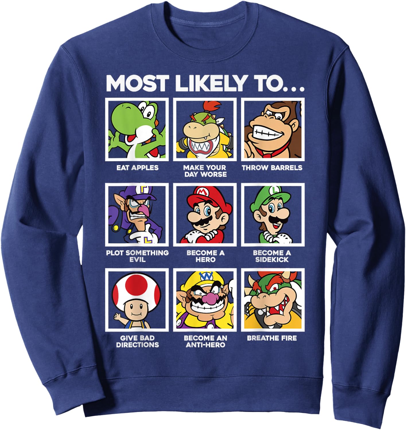 Super Mario Most Likely To Character Box Up Sweatshirt - Sweatshirt | Navy