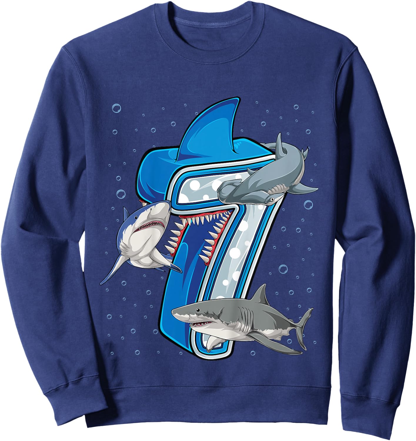 Kids 7th Birthday Boys Shark 7 years Old Ocean Shark B-day Sweatshirt - Sweatshirt | Navy