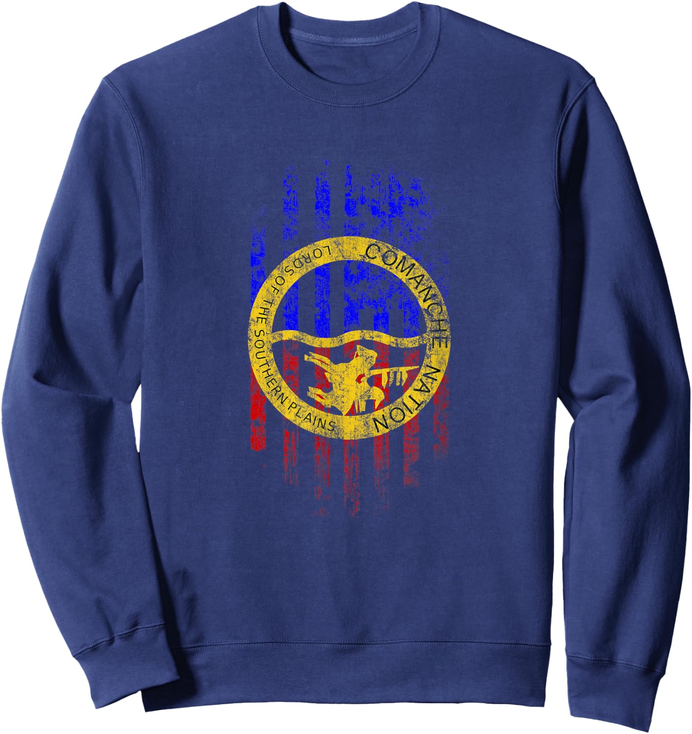 Comanche American Flag - Comanche Nation and USA Pride Sweatshirt - Sweatshirt | Navy