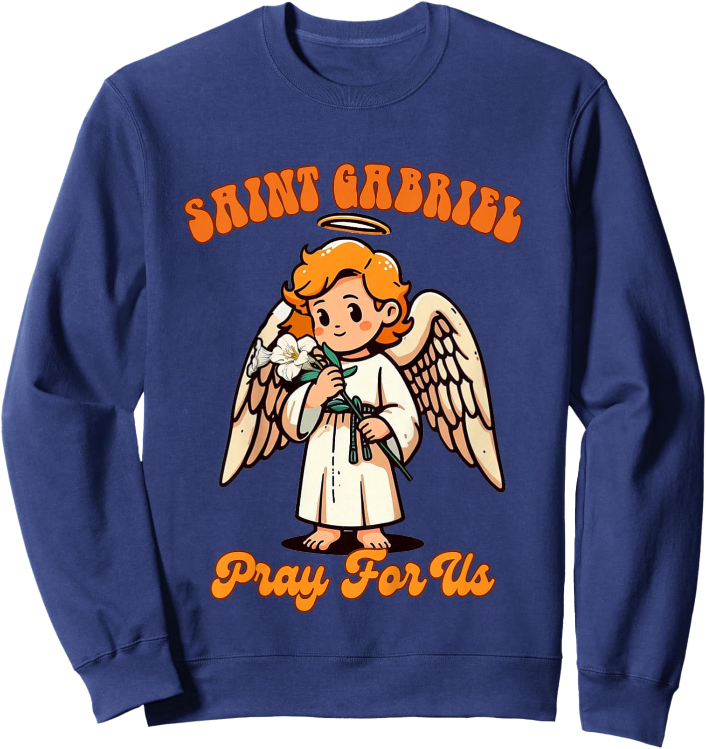 Kids Christian Religious Baby Prayer Saint Gabriel Pray For Us Sweatshirt - Sweatshirt | Navy