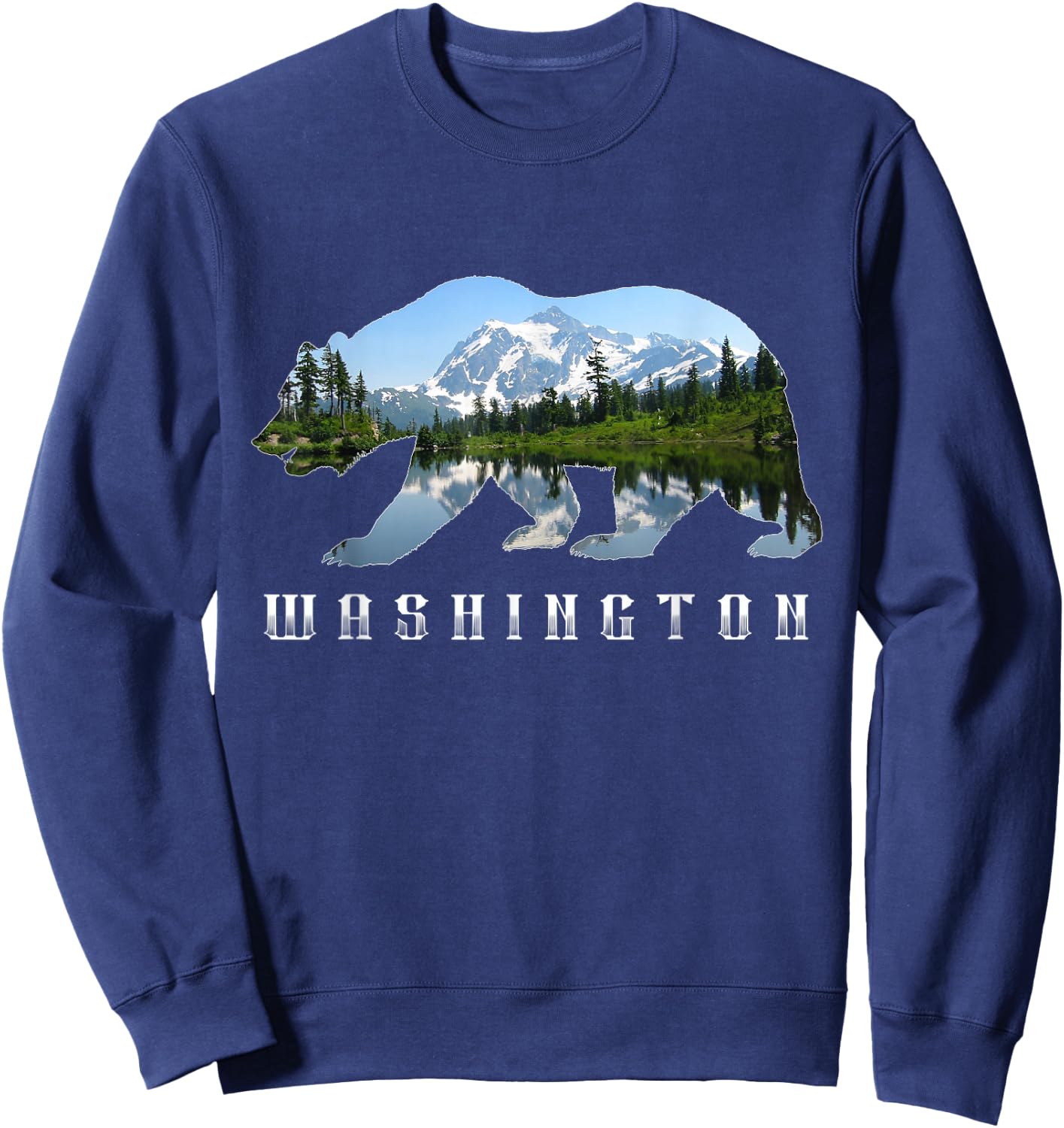 Washington Bear & North Cascades Park Image Souvenir Sweatshirt - Sweatshirt | Navy
