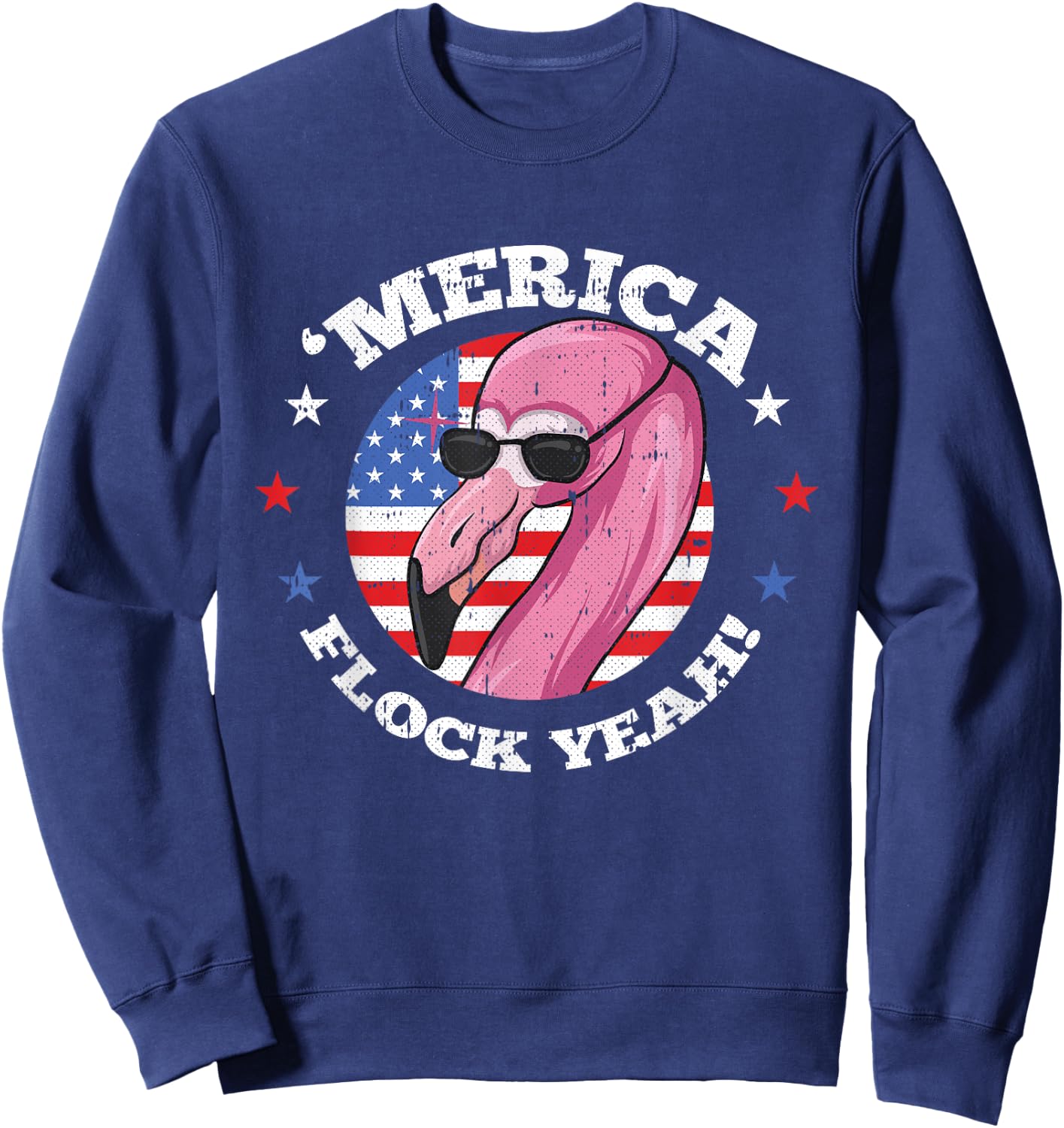 Merica 4th Of July Flamingo Flock Patriotic American Flag Sweatshirt - Sweatshirt | Navy