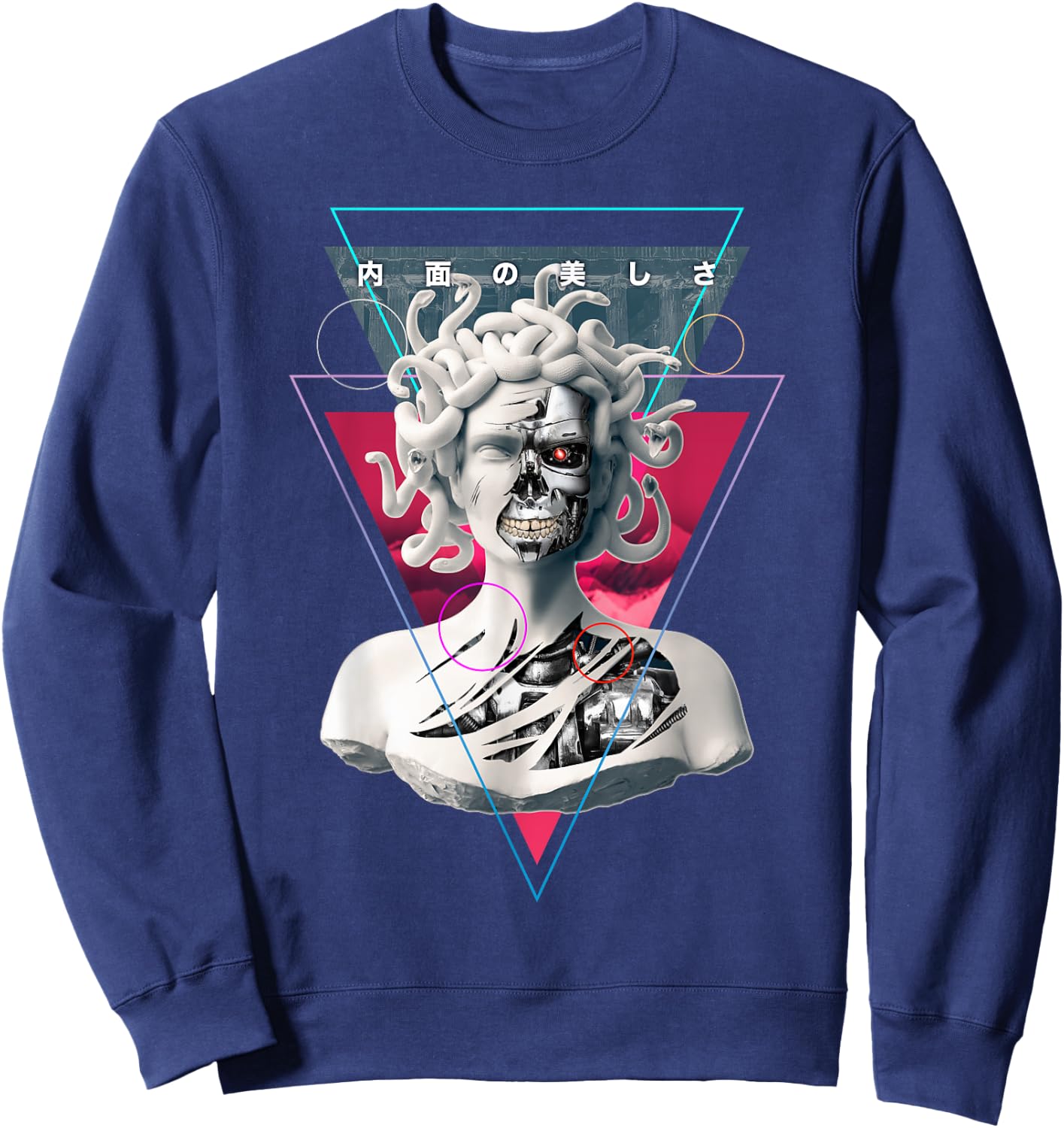 Vaporwave Cyborg Medusa Statue Aesthetic Art Japanese Otaku Sweatshirt - Sweatshirt | Navy
