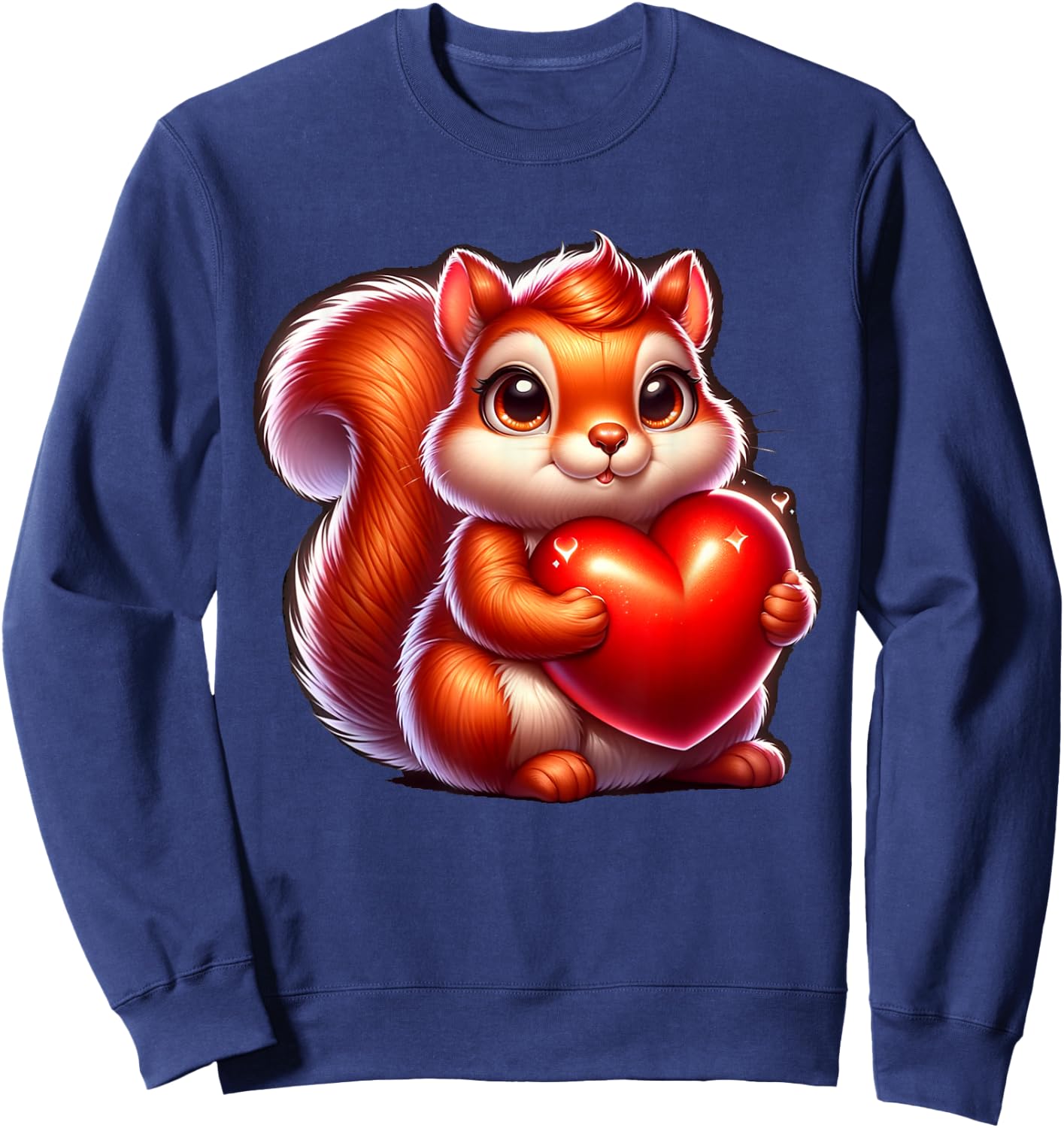Cute Funny Squirrel Hugging Heart Valentines Day Sweatshirt - Sweatshirt | Navy