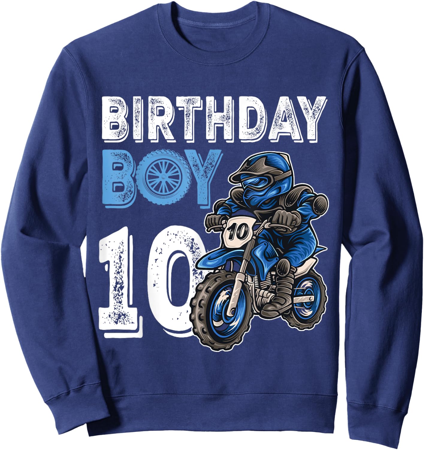 Motocross MX 10th Gift 10 Year Old Dirt Bike Birthday Party Sweatshirt - Sweatshirt | Navy