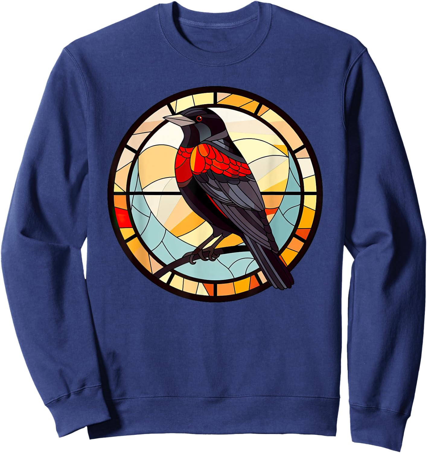 Red Winged Blackbird StainedGlass Red-Winged Blackbird Lover Sweatshirt - Sweatshirt | Navy