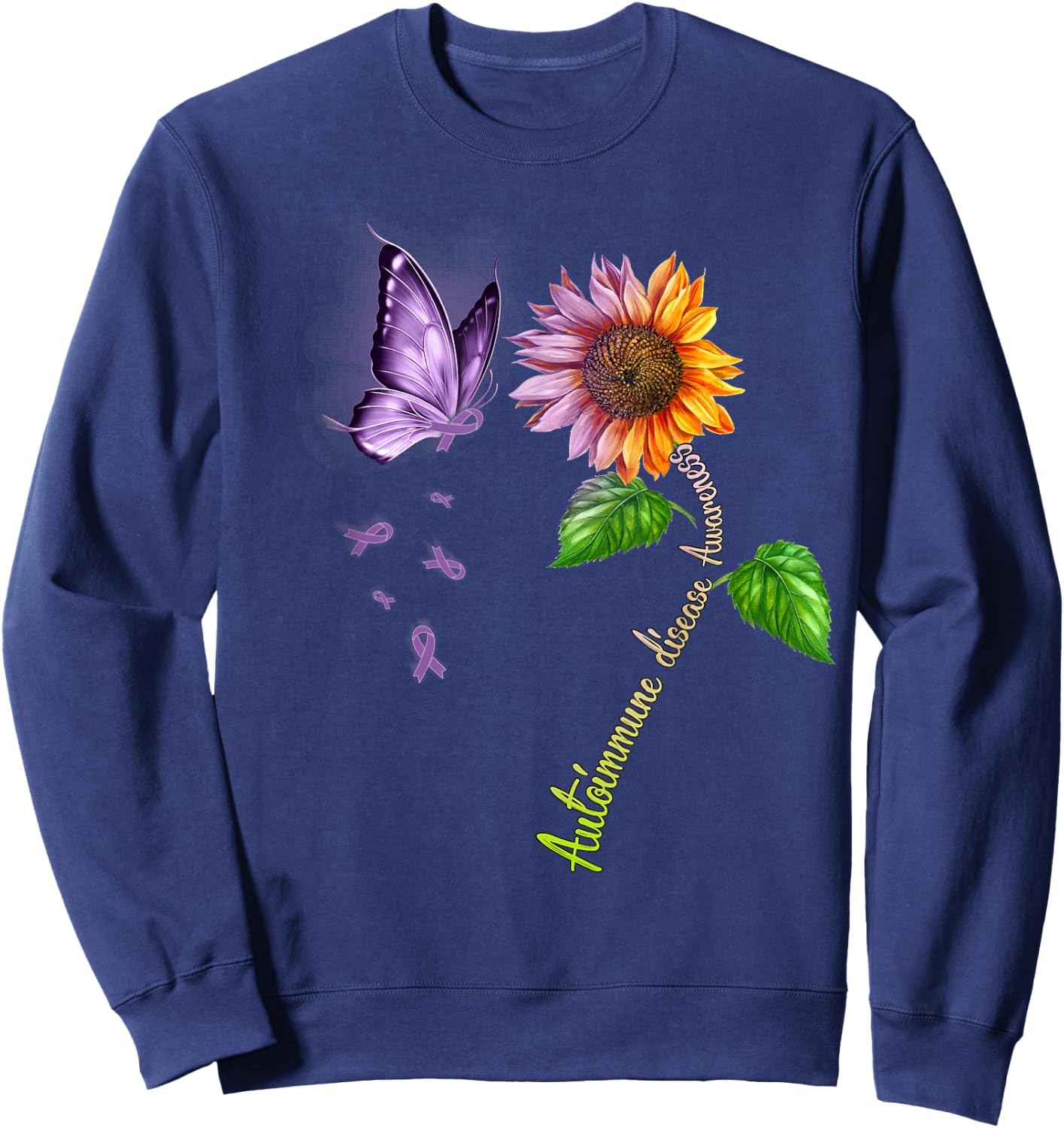 Butterfly Sunflower Autoimmune disease Awareness Sweatshirt - Sweatshirt | Navy
