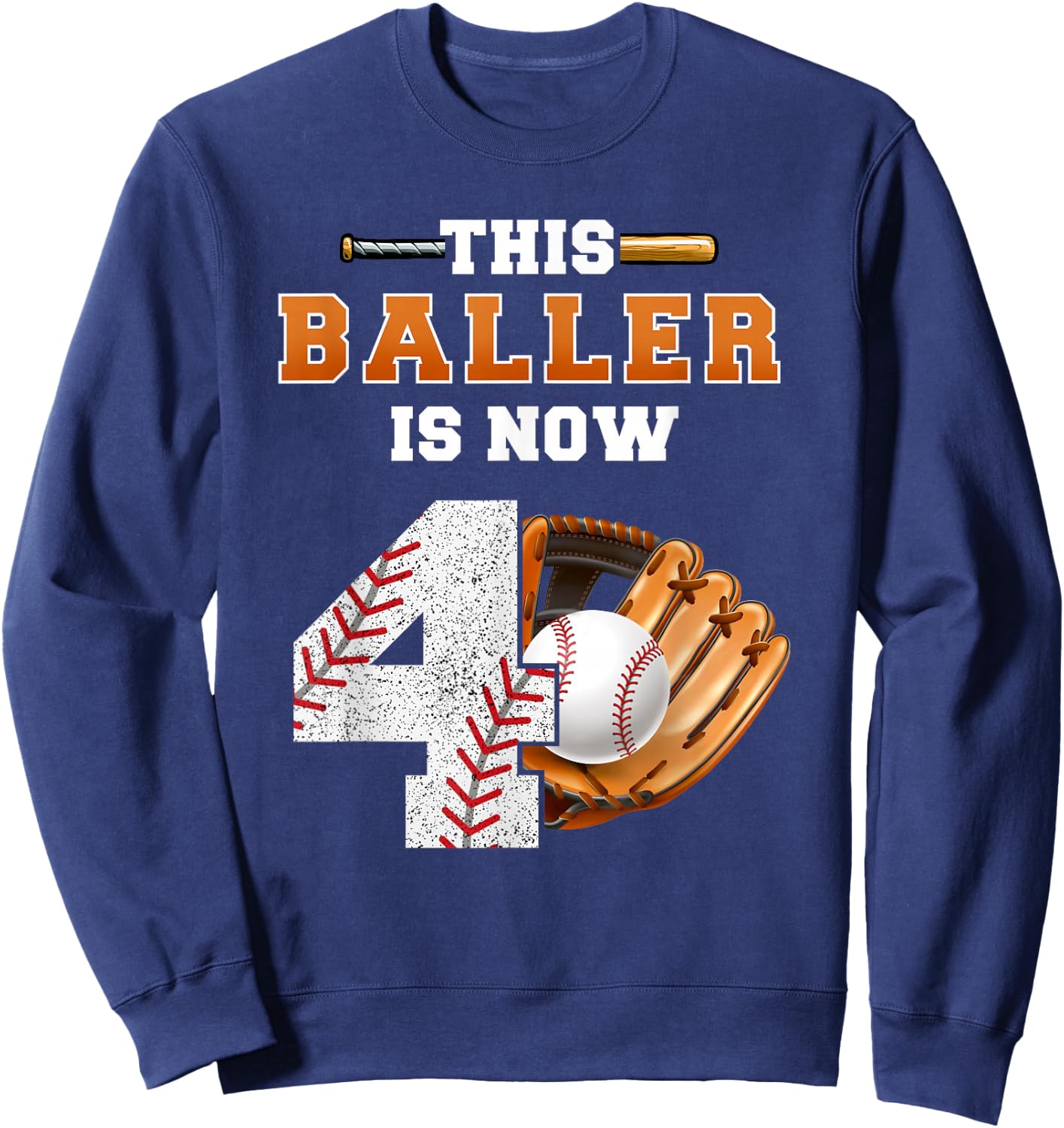 This Baller is Now 4 Kids Baseball Player 4th Birthday Boy Sweatshirt - Sweatshirt | Navy