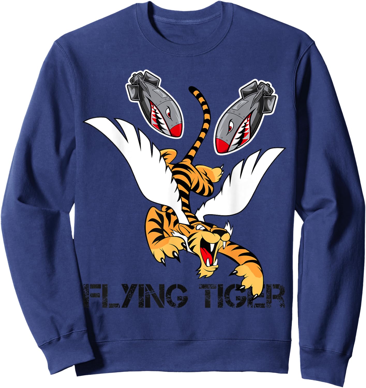 Funny Cool Tiger Flying Novelty Graphic & Cool Designs Sweatshirt - Sweatshirt | Navy