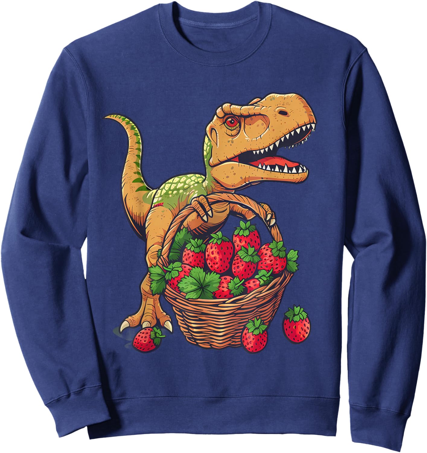 Strawberry Dinosaur Drawing Nature Strawberry Fruit Wildlife Sweatshirt - Sweatshirt | Navy