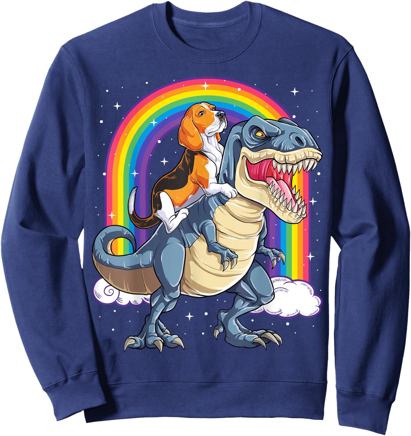 Beagle Riding Dinosaur T-rex Gifts Boys Kids Men Rainbow Sweatshirt - Sweatshirt | Navy