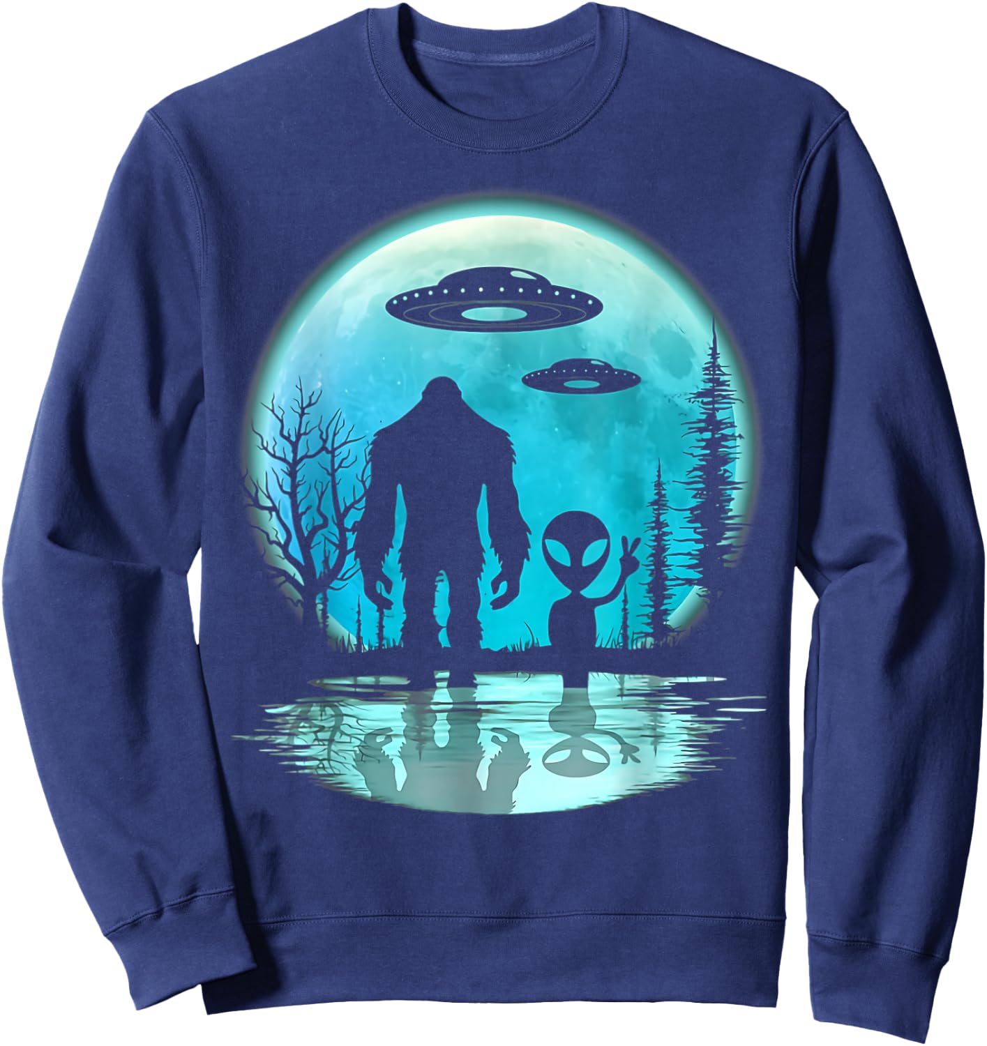 Alien And Bigfoot Moon Sweatshirt - Sweatshirt | Navy