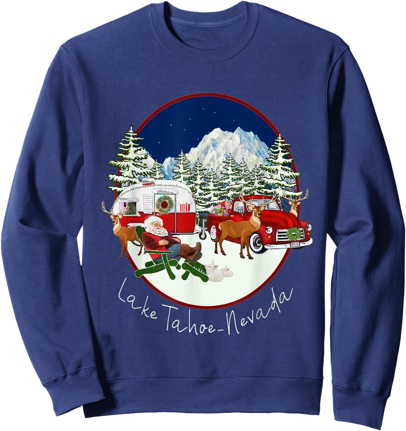 Lake Tahoe Nevada Mountain Santa Christmas Snow Fun Souvenir Sweatshirt - Sweatshirt | Navy
