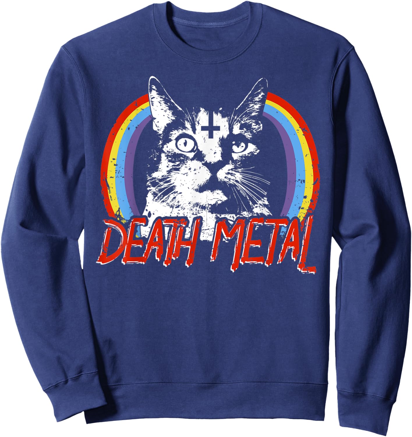 Heavy Satanic Cat Rainbow Gothic design Men Women Sweatshirt - Sweatshirt | Navy
