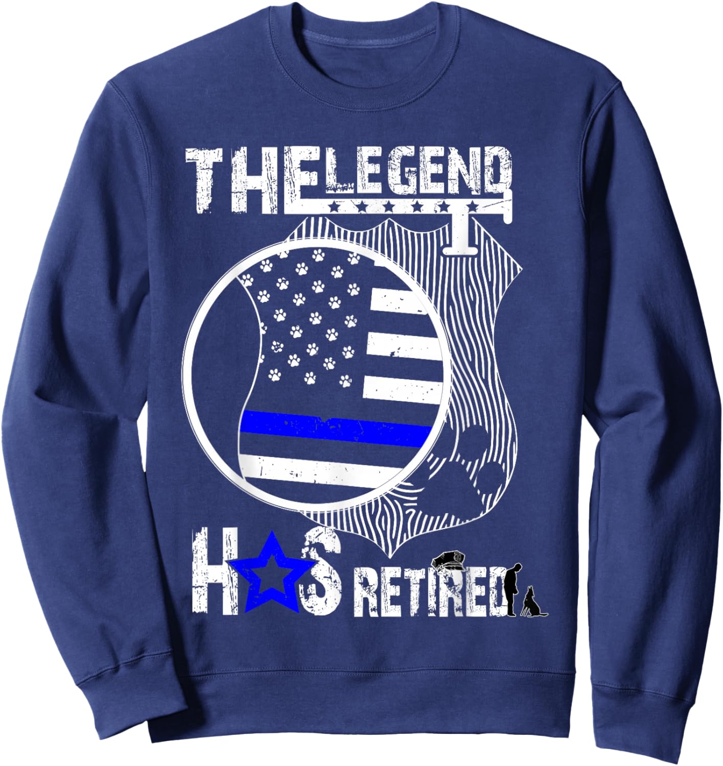 Legend Has Retired 2025 Police Officier K9 Dog Dad US Flag Sweatshirt - Sweatshirt | Navy