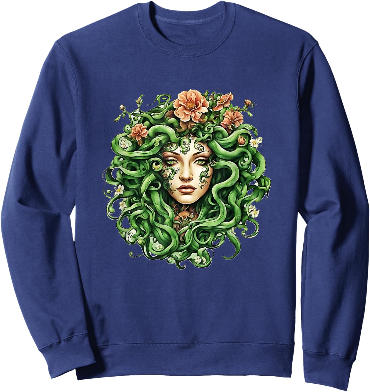 Head of Medusa with flowers Gift Men Women Sweatshirt - Sweatshirt | Navy