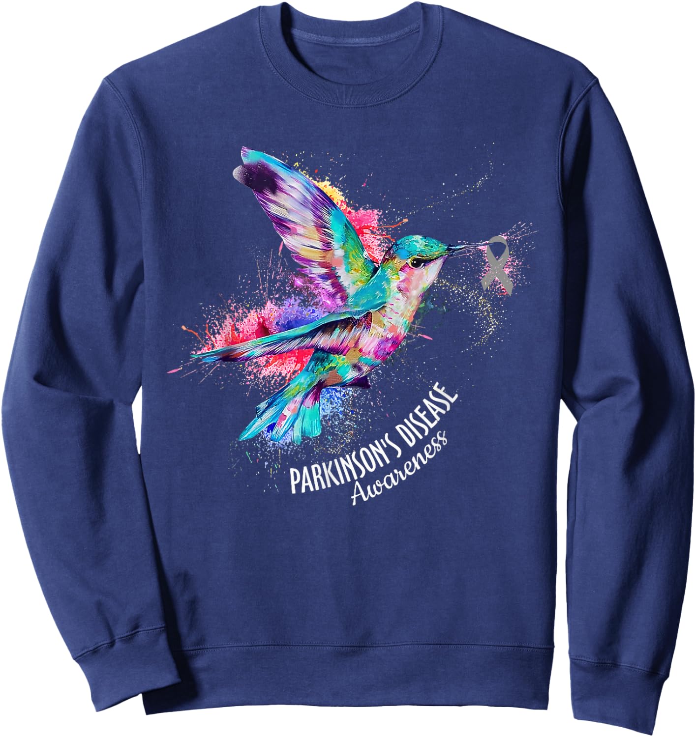 Hummingbird Parkinson's Disease Awareness Gray Ribbon Sweatshirt - Sweatshirt | Navy