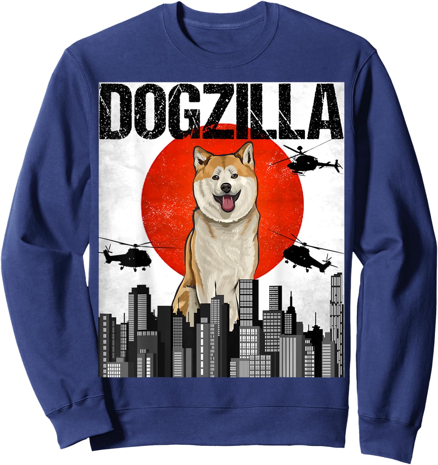 Funny Vintage Japanese Dogzilla Akita Sweatshirt - Sweatshirt | Navy