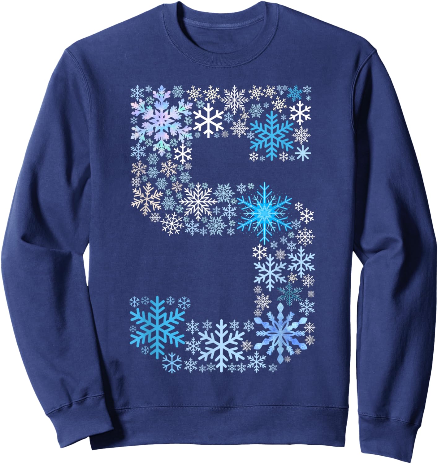Fun 5th Birthday Christmas Snow Themed 5 Year Old Kids Girls Sweatshirt - Sweatshirt | Navy
