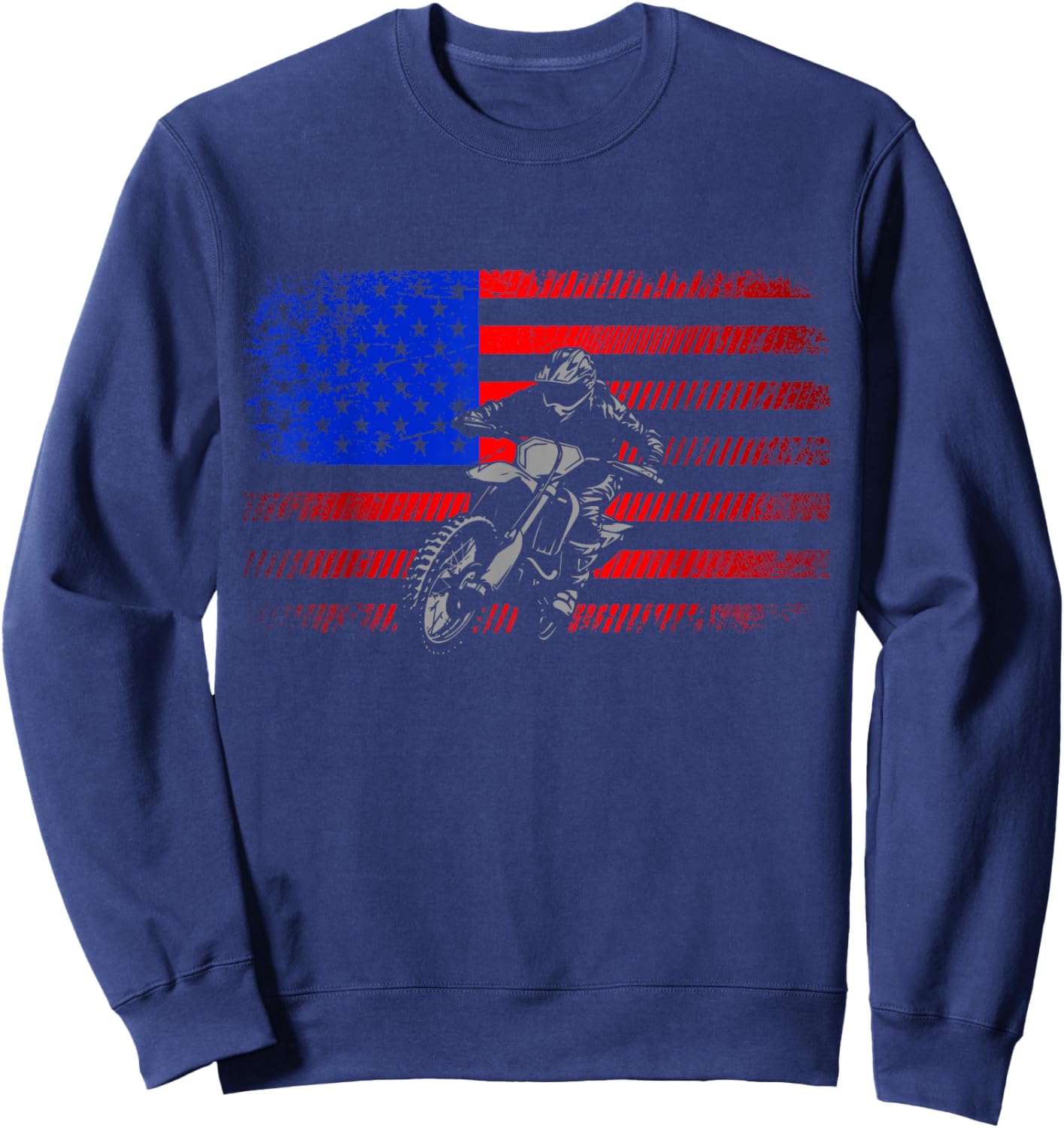 American Flag Dirt Bike Motocross Sweatshirt - Sweatshirt | Navy