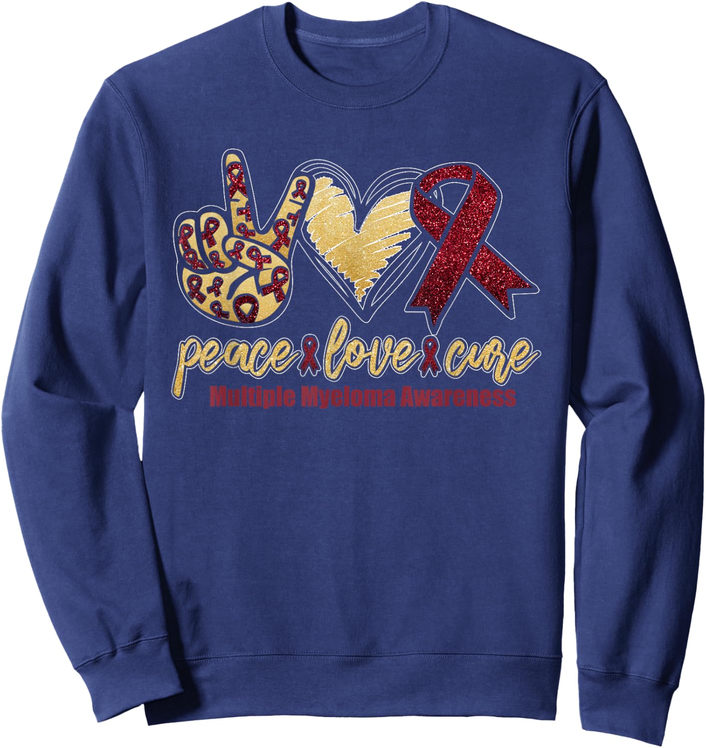 Peace. Love. Cure. | Multiple Myeloma Awareness Month Sweatshirt - Sweatshirt | Navy