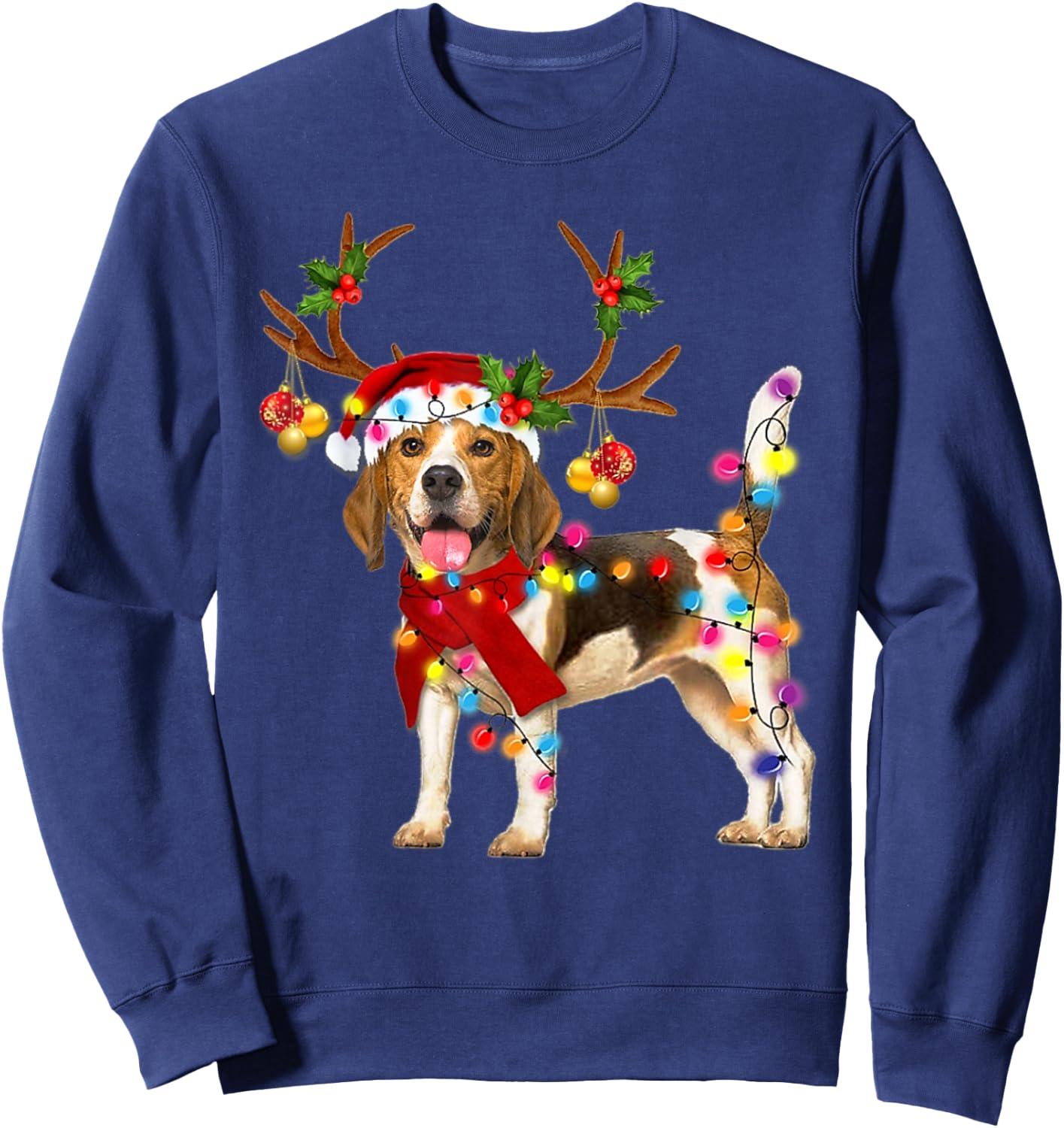 Beagle Gorgeous Reindeer Beagle Christmas Tree Light Xmas Sweatshirt - Sweatshirt | Navy