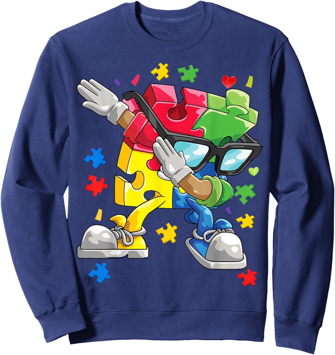 Autism Awareness Dabbing Puzzle Piece Kids Gift Boys 2024 Sweatshirt - Sweatshirt | Navy