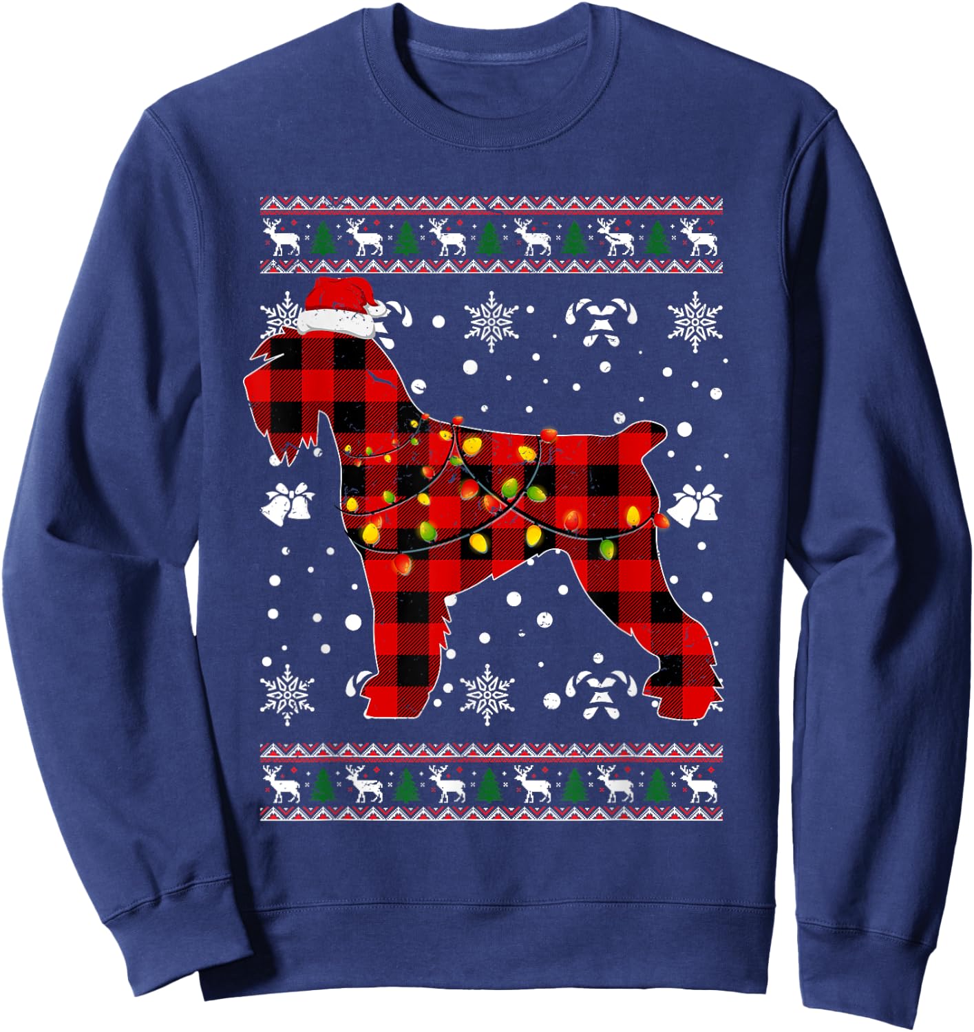 Christmas Shirt for Schnauzer Lover Gift Santa Buffalo Plaid Sweatshirt - Sweatshirt | Navy