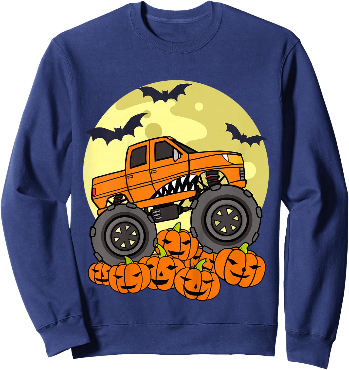 Kids Monster Truck Halloween Moon Jack O Lantern Pumpkin Toddler Sweatshirt - Sweatshirt | Navy