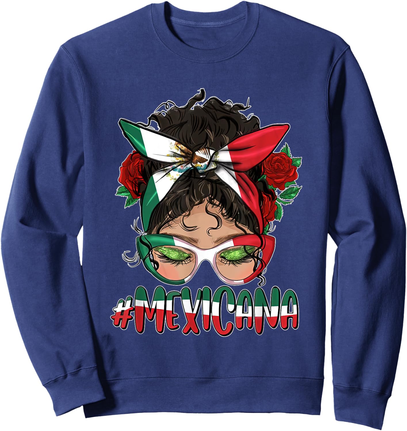 Cinco De Mayo Mexicana Messy Bun Hair Glasses Mexico Girl Sweatshirt - Sweatshirt | Navy