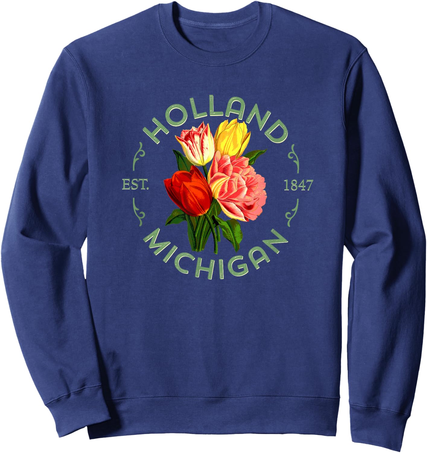 Holland Michigan Botanical Tulip Floral Women Girls Gardener Sweatshirt - Sweatshirt | Navy
