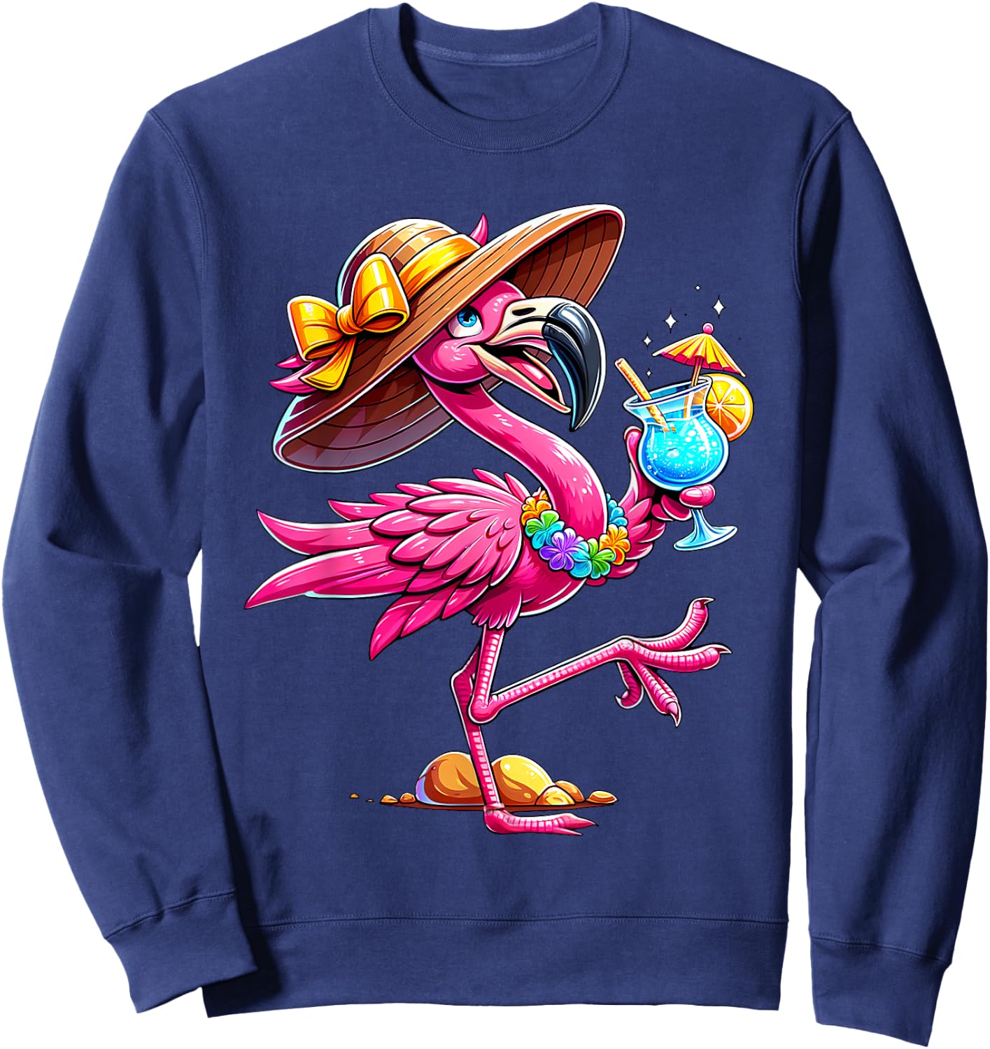 Funny Flamingo Hawaiian Summer Tropical Luau Women Girls Kid Sweatshirt - Sweatshirt | Navy