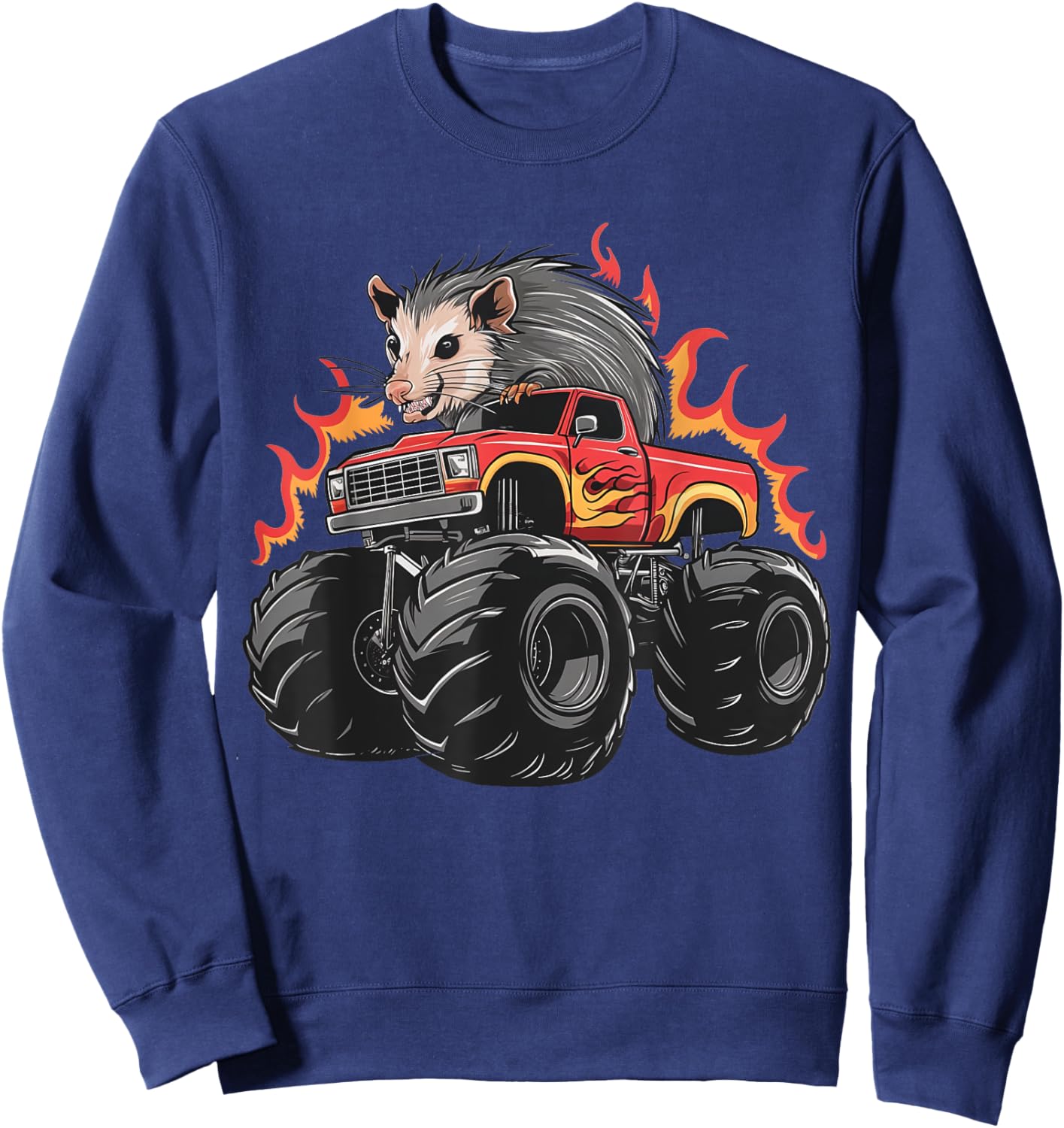 Angry Opossum Monster Truck Birthday Retro Truck Sweatshirt - Sweatshirt | Navy
