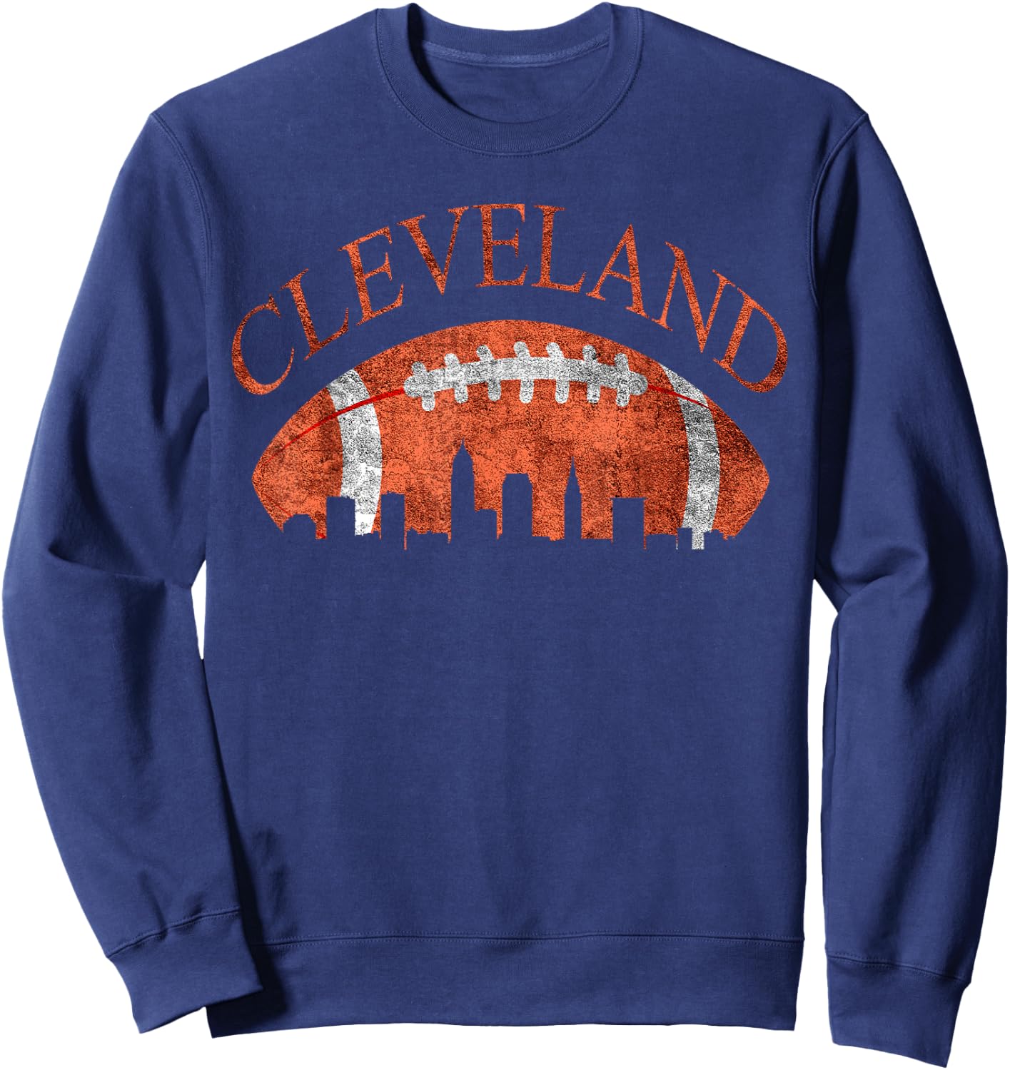 Vintage Downtown Cleveland Ohio Skyline Football Gift Sweatshirt - Sweatshirt | Navy