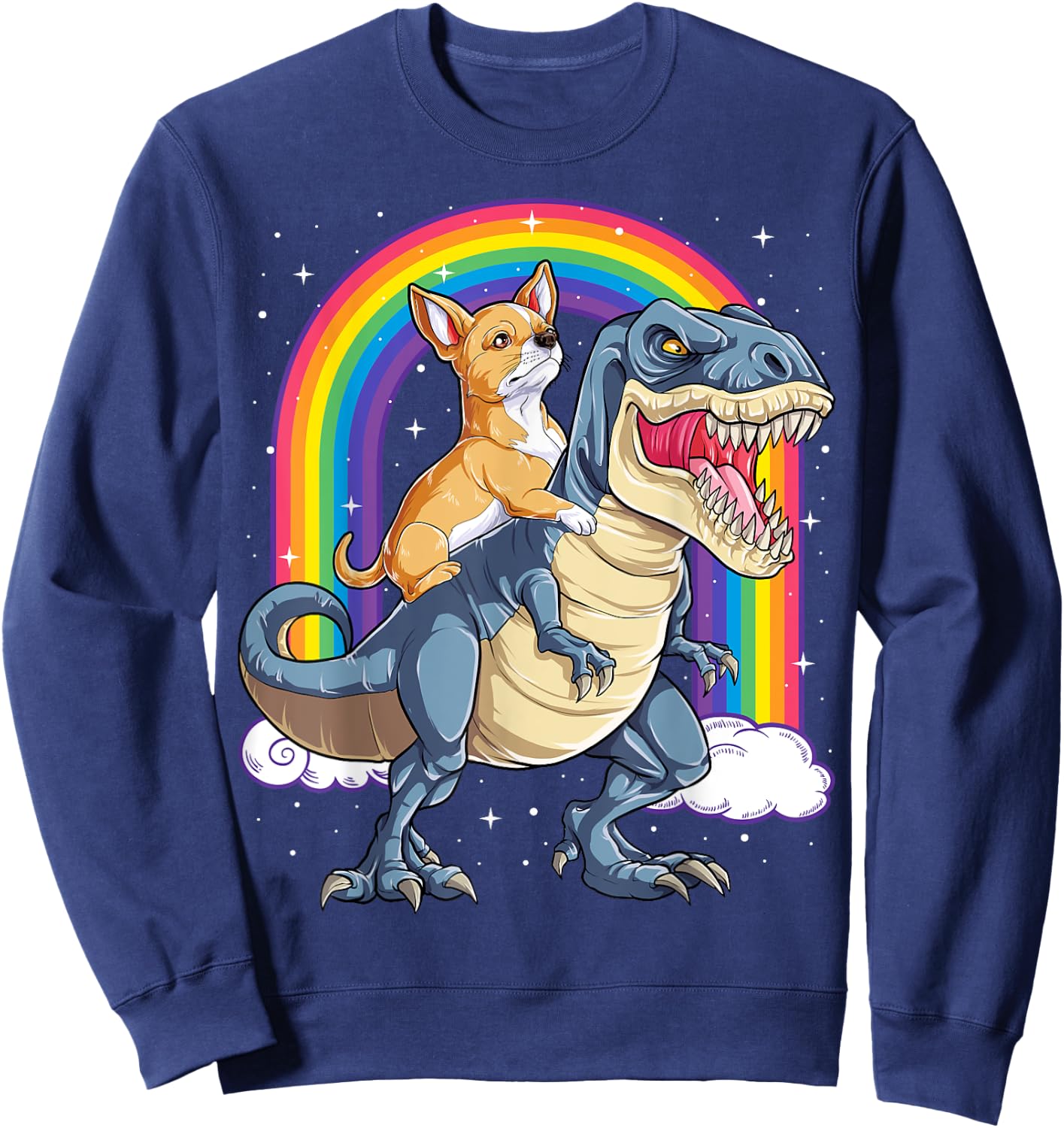 Chihuahua Riding Dinosaur T-rex Gifts Boys Kids Men Rainbow Sweatshirt - Sweatshirt | Navy