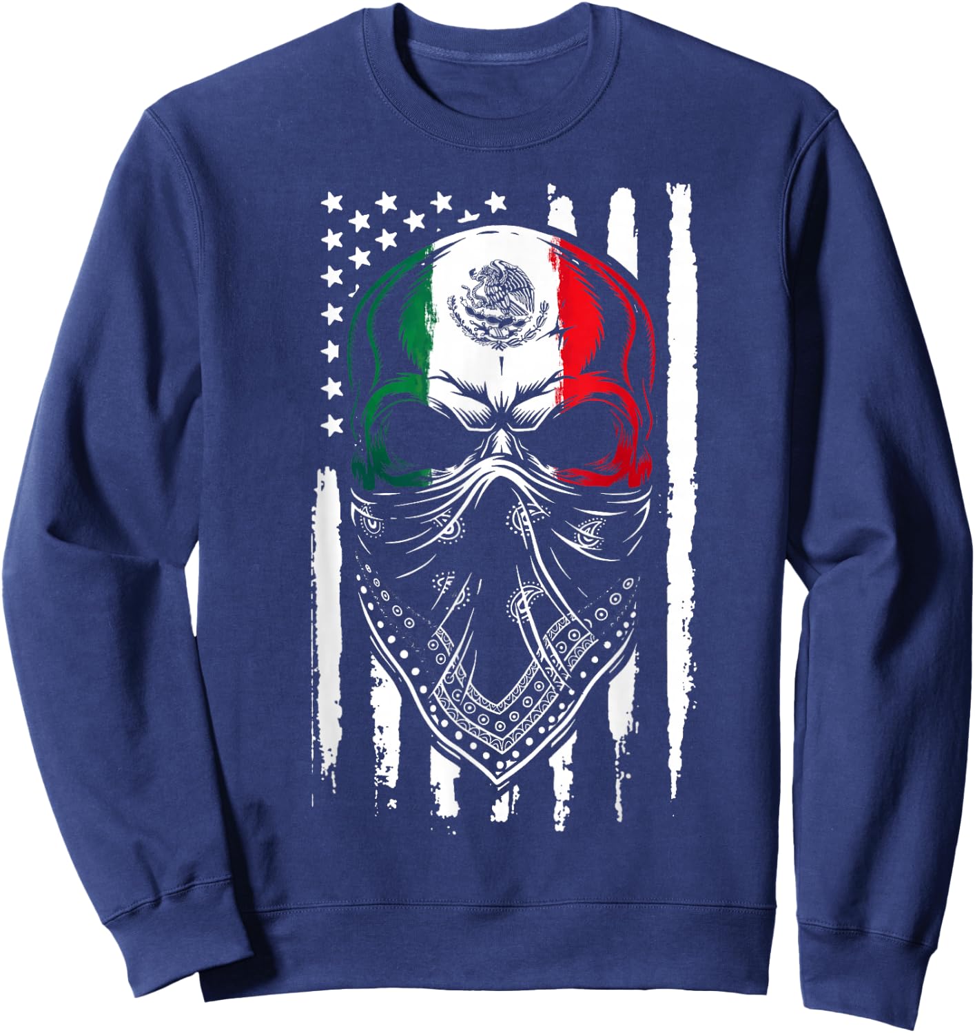 Skull Patriotic Mexican American Aztec Day of The Dead Sweatshirt - Sweatshirt | Navy