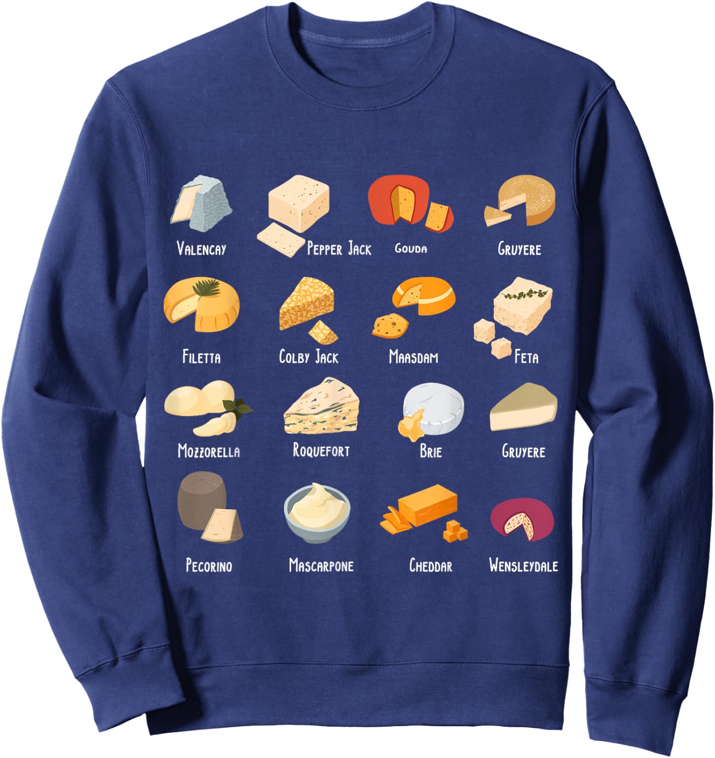 Funny Vintage Cheese Chart for Cheese Lover Cheese Sweatshirt - Sweatshirt | Navy