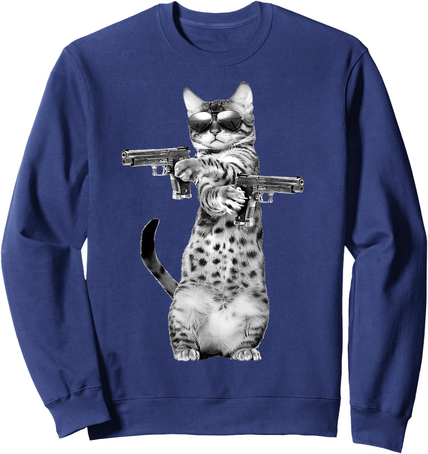 Funny Cat with Guns, Cats Lover Sweatshirt - Sweatshirt | Navy