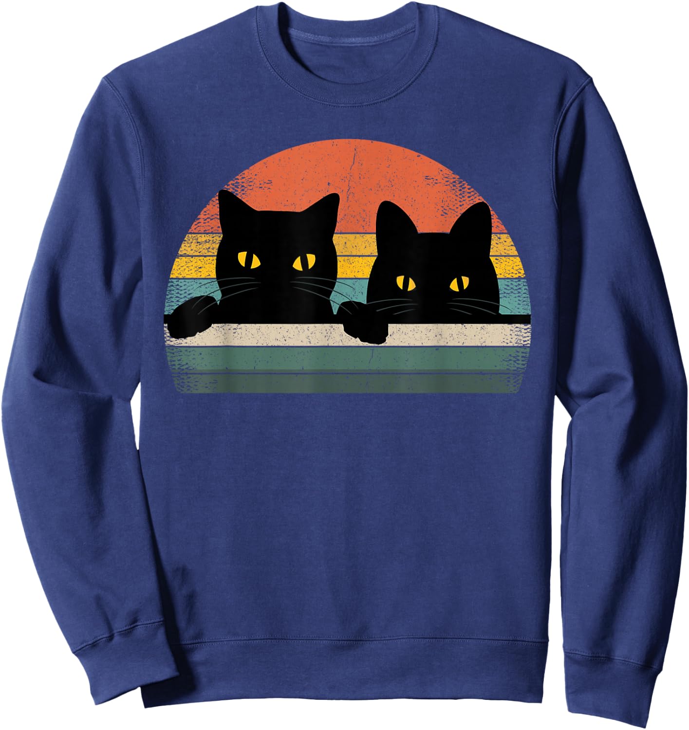 Black Cat Vintage Retro Style - Cats Lover Gift Sweatshirt - Sweatshirt | Navy