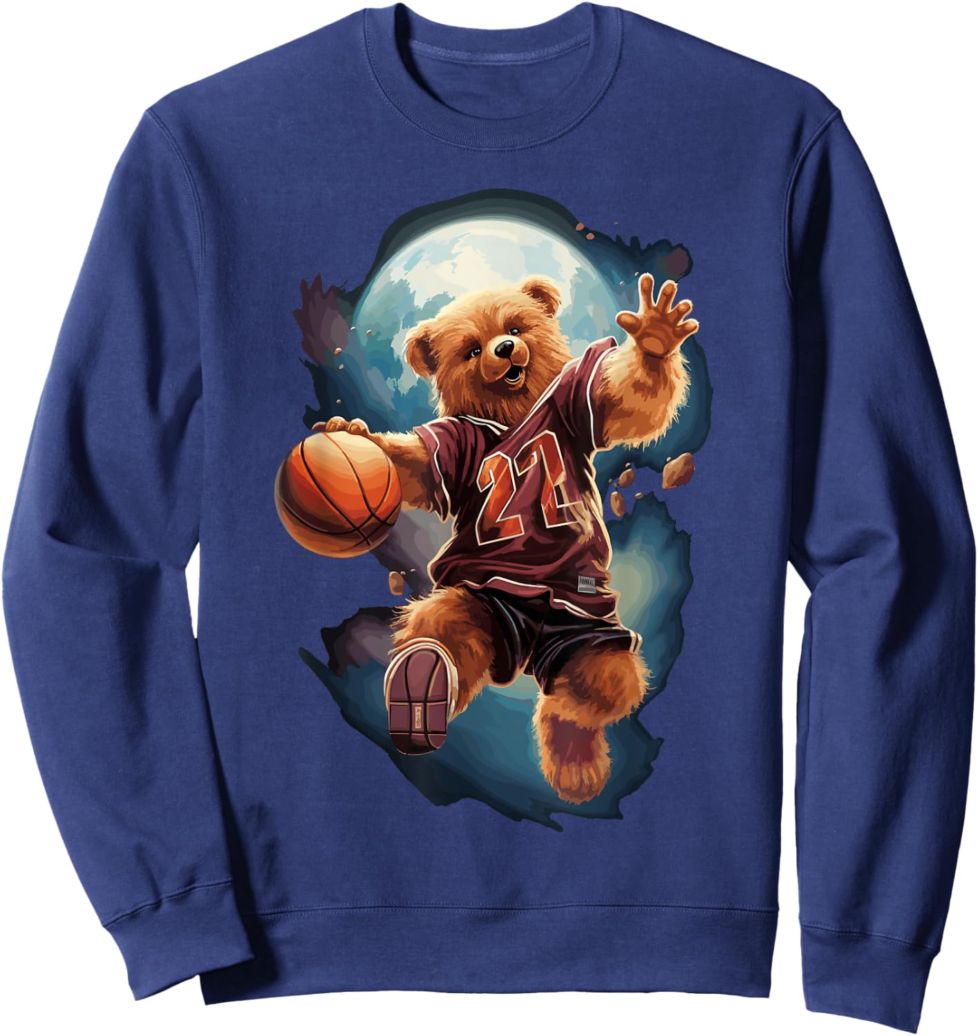 Cute teddy bear playing basketball Sport Women Kids Sweatshirt - Sweatshirt | Navy