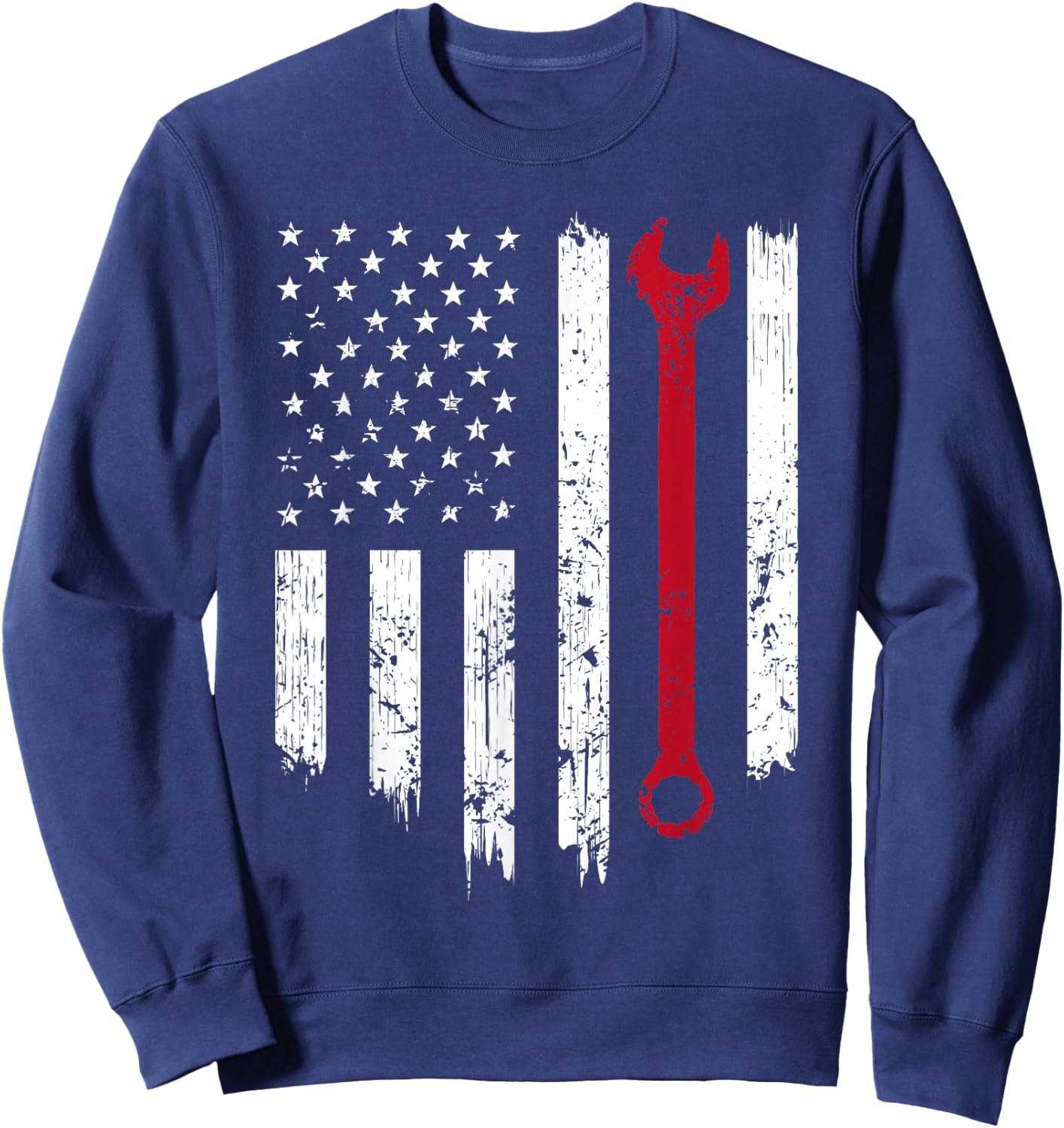 Funny Vintage Mechanic Distressed American Flag Gift Small Sweatshirt - Sweatshirt | Navy