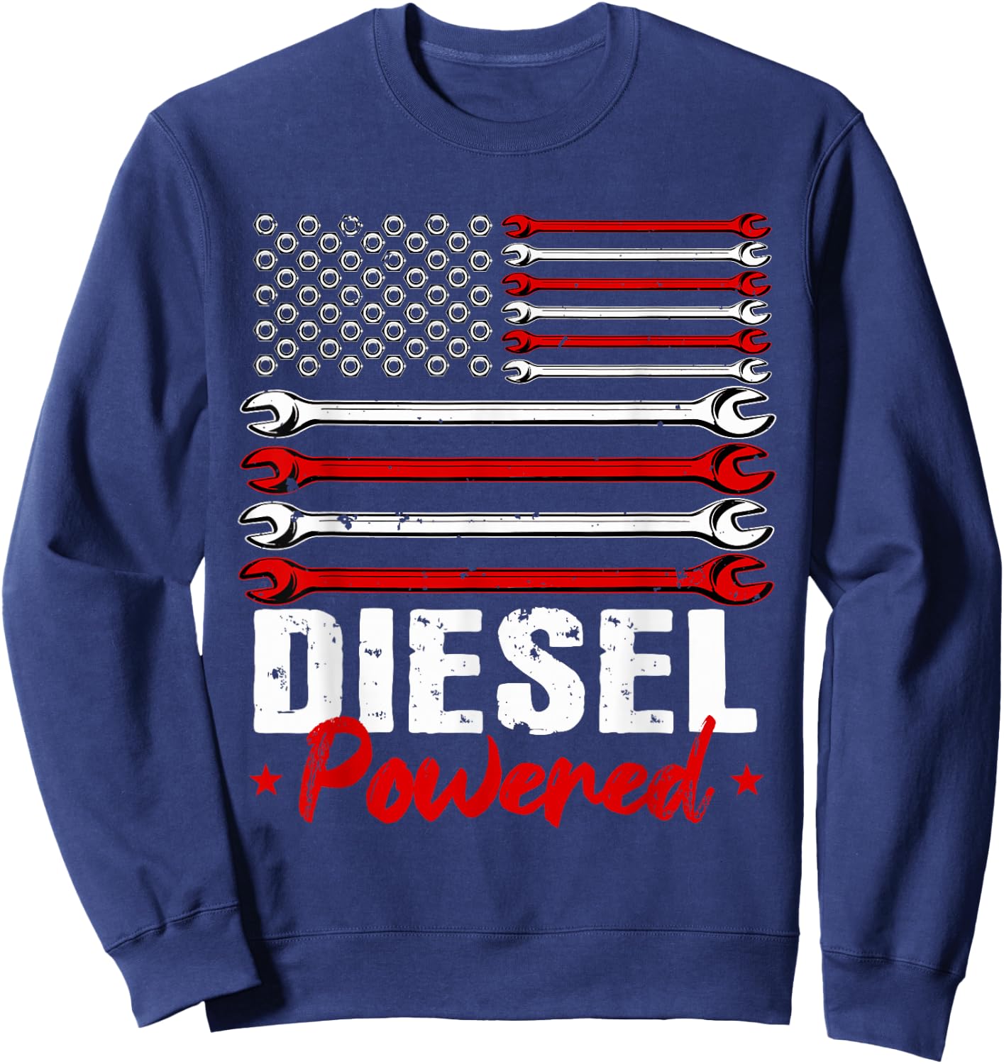 Diesel Mechanic Gifts Powered Patriotic American Flag Sweatshirt - Sweatshirt | Navy