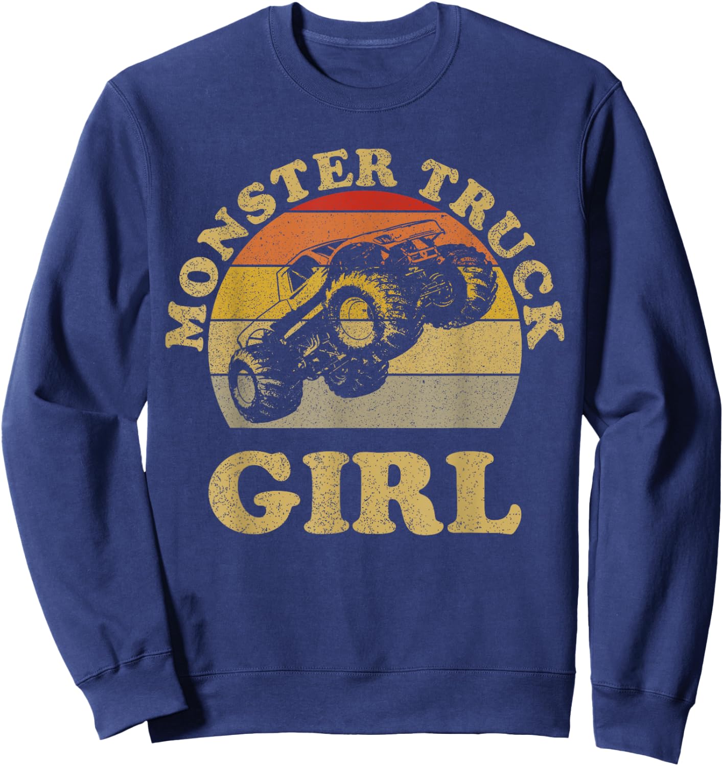 Monster Truck Girl Shirt Retro Vintage Sunset Design Girls Sweatshirt - Sweatshirt | Navy