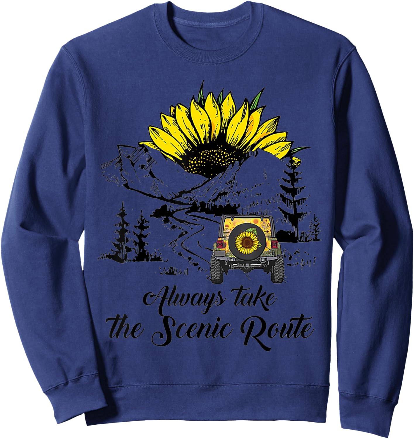 Always Take The Scenic Route Sunflower Sweatshirt - Sweatshirt | Navy