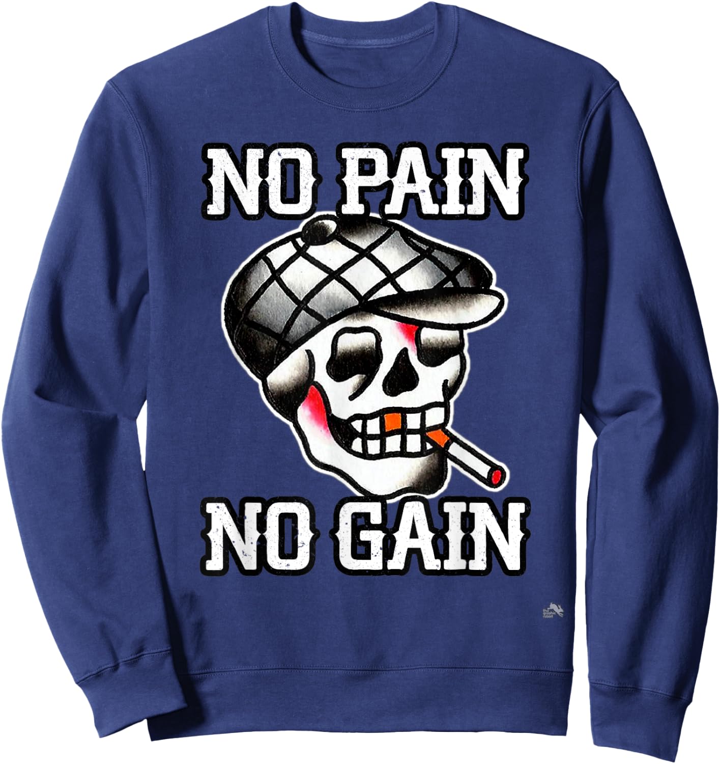 No Pain No Gain Smoking Tattoo Skull Sweatshirt - Sweatshirt | Navy