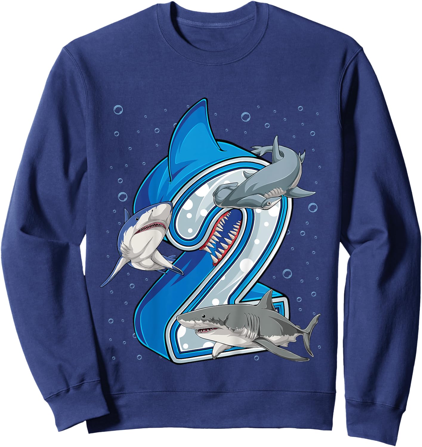Kids 2nd Birthday Boys Shark 2 years Old Ocean Shark B-day Sweatshirt - Sweatshirt | Navy
